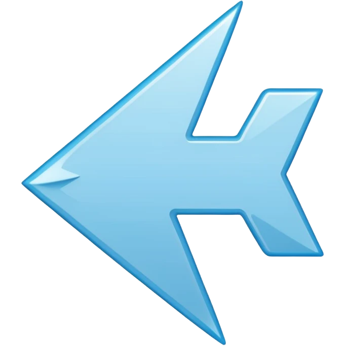 Extremely simplistic white arrow with light blue outline pointing emoji