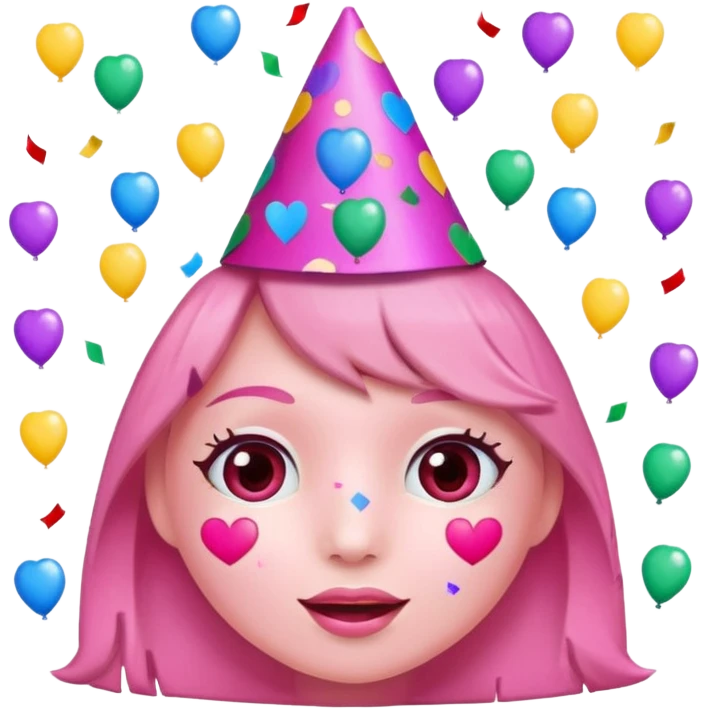 i want a  A festive heart face wearing a party hat and surrounded by confetti. emoji