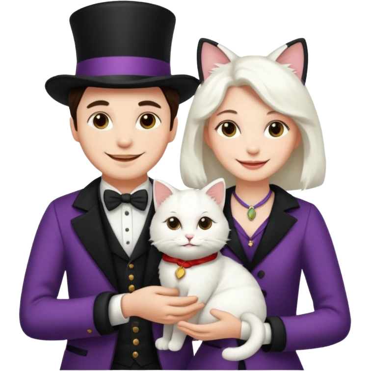 magician couple and their pet cat emoji