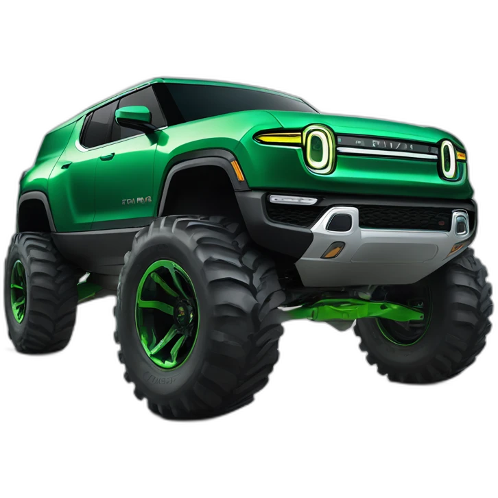 Rivian electric suv green as a monster truck emoji