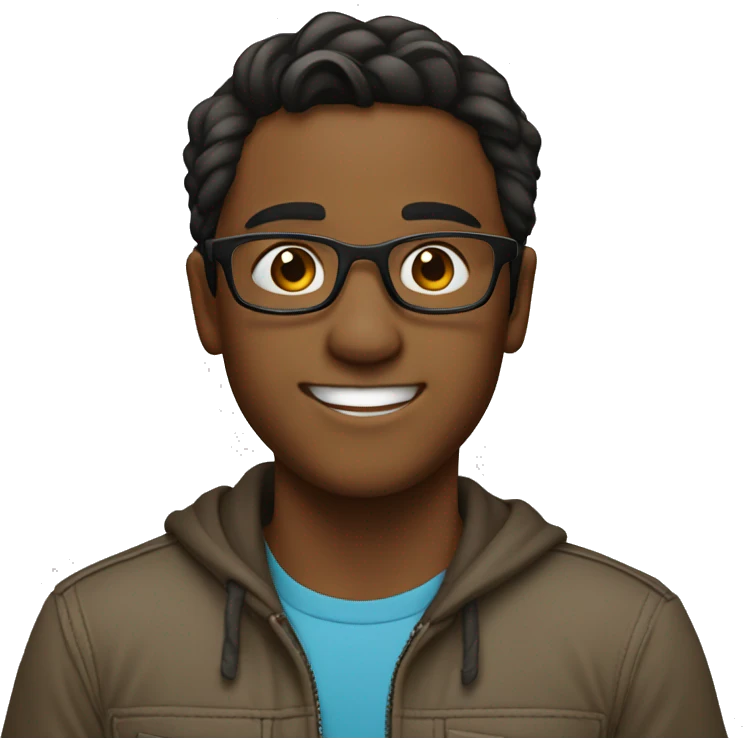 Create an emoji of a brown boy, with straight hair on one side, wearing round glasses, smiling emoji