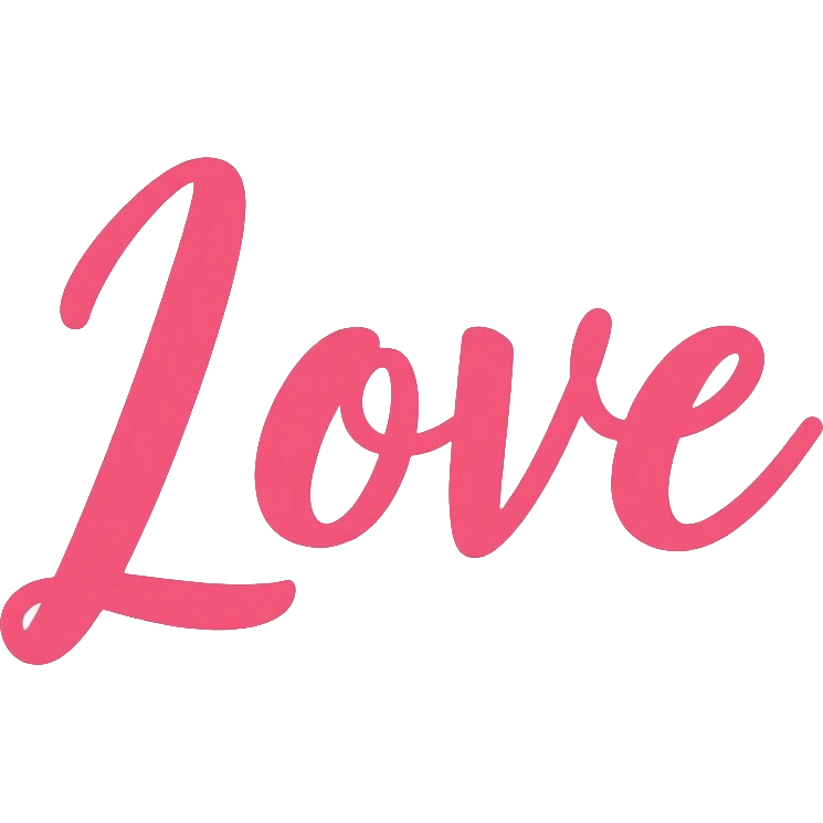 Pastel pink lettering that says "Love" in elegant cursive font emoji