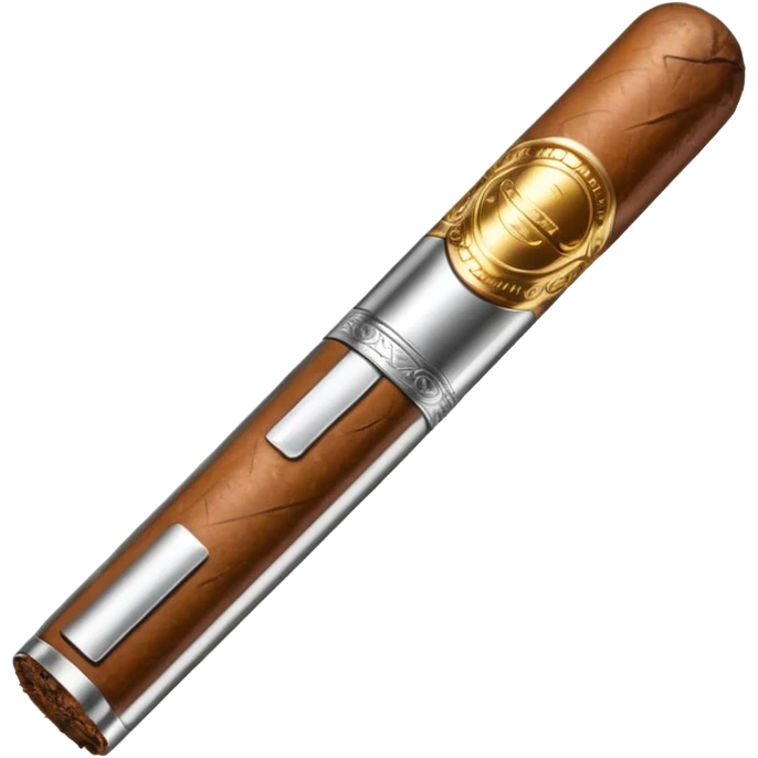 A luxury cigar emoji made of silver chrome, smooth metallic texture, minimal shape, glossy reflections, rich swag aesthetic, iOS emoji style, centered, clean white background emoji