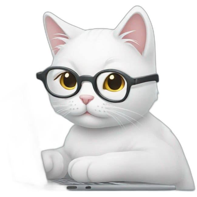 white-cat-with-glasses-reading-from-laptop emoji