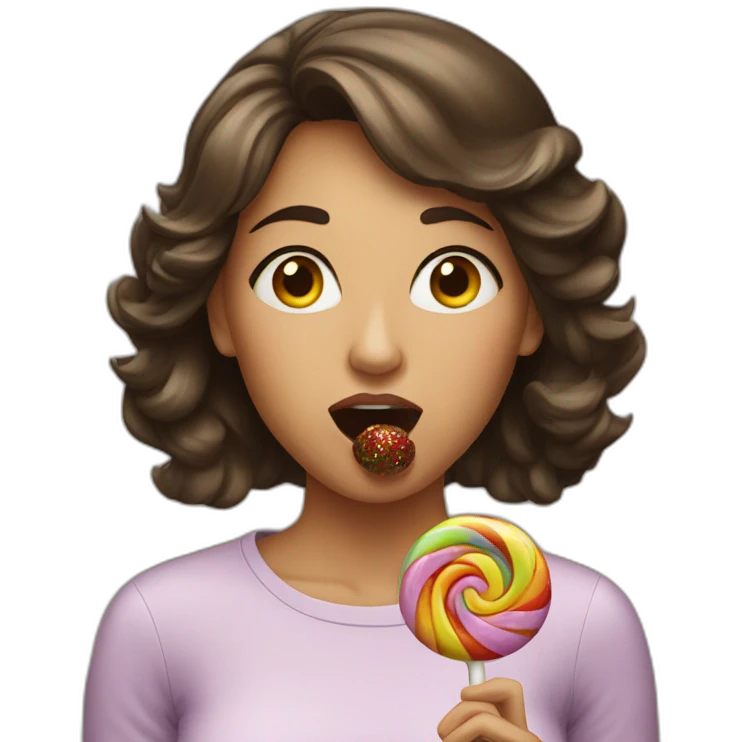 A woman suck a candy emoji