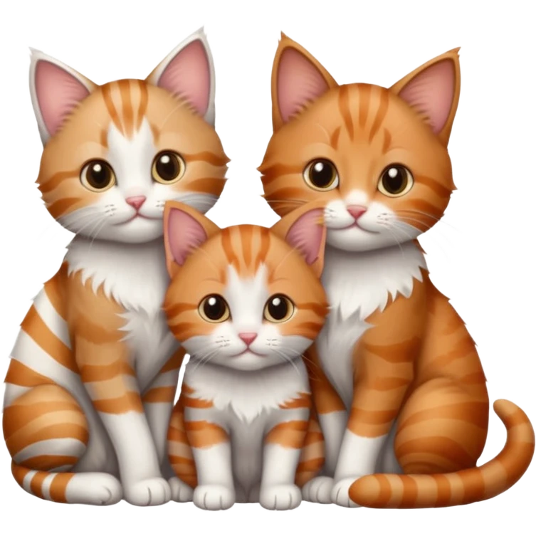 3 kittens cuddling together all different colours, the first one is grey and white, the second is ginger and white and the third is brown tabby and white emoji
