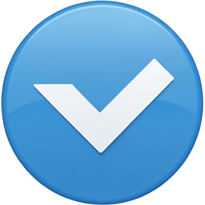 Simple icon, blue circle with a white checkmark in the center, clean white background, flat design, minimal style, clear and sharp, no text, no shadow. emoji