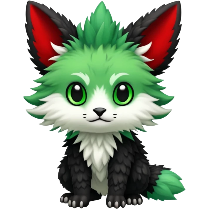 Kawaii Cute Edgy Black Green Red Fionbri-Vernid-Trico-fantasy-animal-creature full body emoji