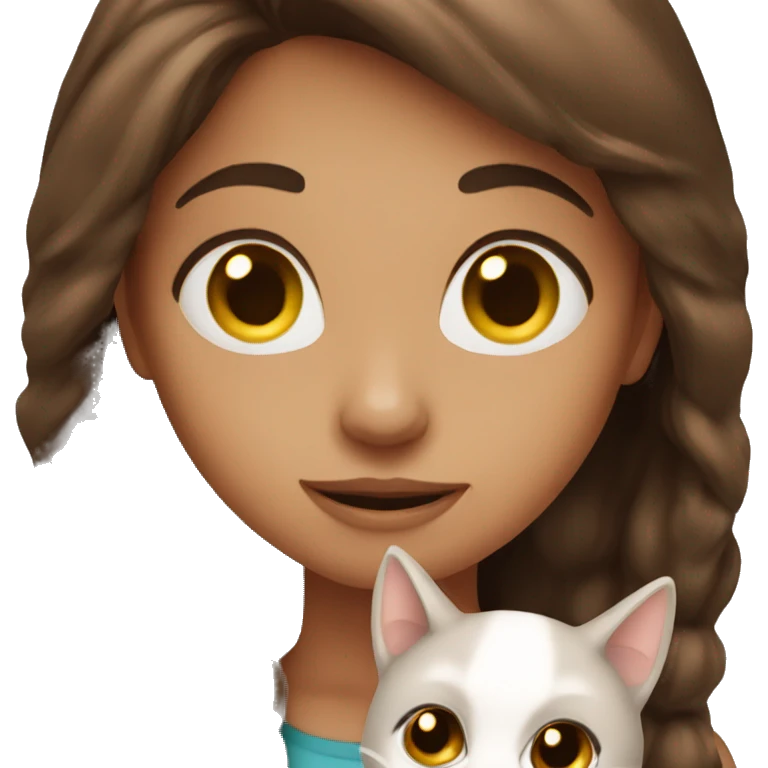 Brown hair girl with cat emoji