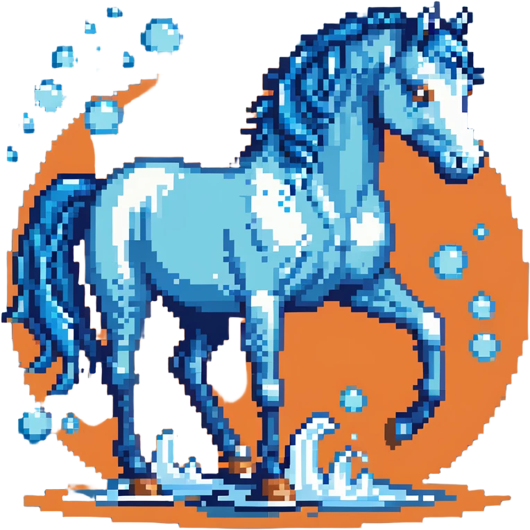 A horse composed of blue and transparent bubbles, with water effects emoji