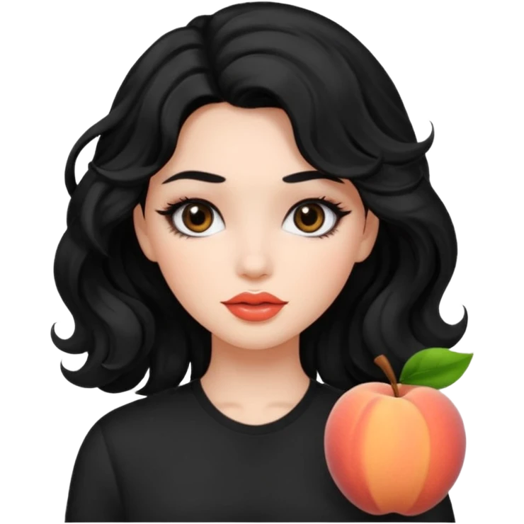 دختری با موهای مشکی مواج و چشم های مشکی و لب های هلویی emoji