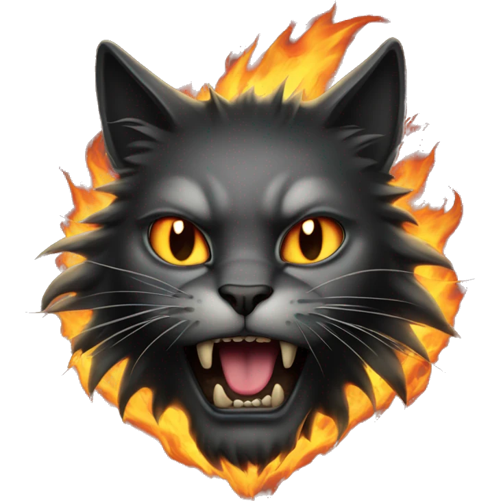 Heavy metal cat with fire emoji