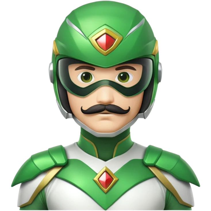 Green power ranger in white costume with a mustache, helmet with green visor emoji
