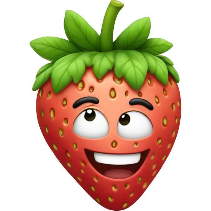 a happy strawberry with weed leaf hair in the style of 1950s cartoon emoji