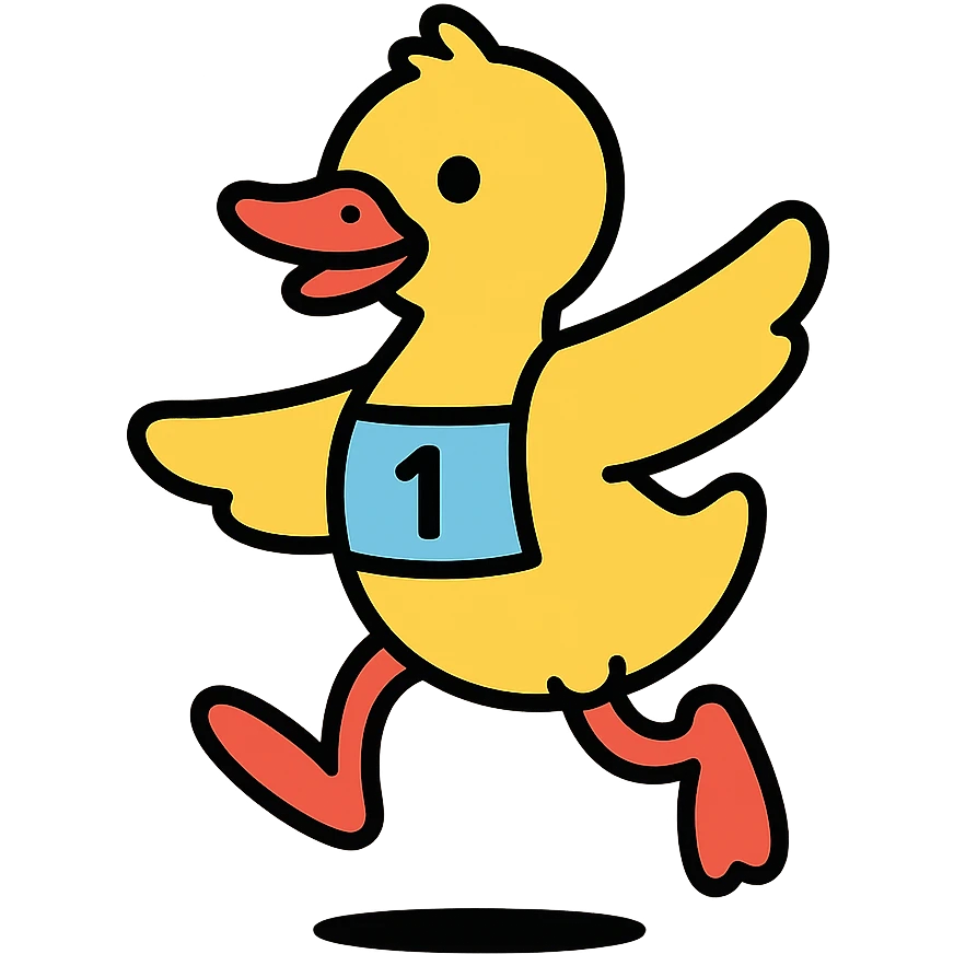 color outline icon style dancing duck with a race bib emoji