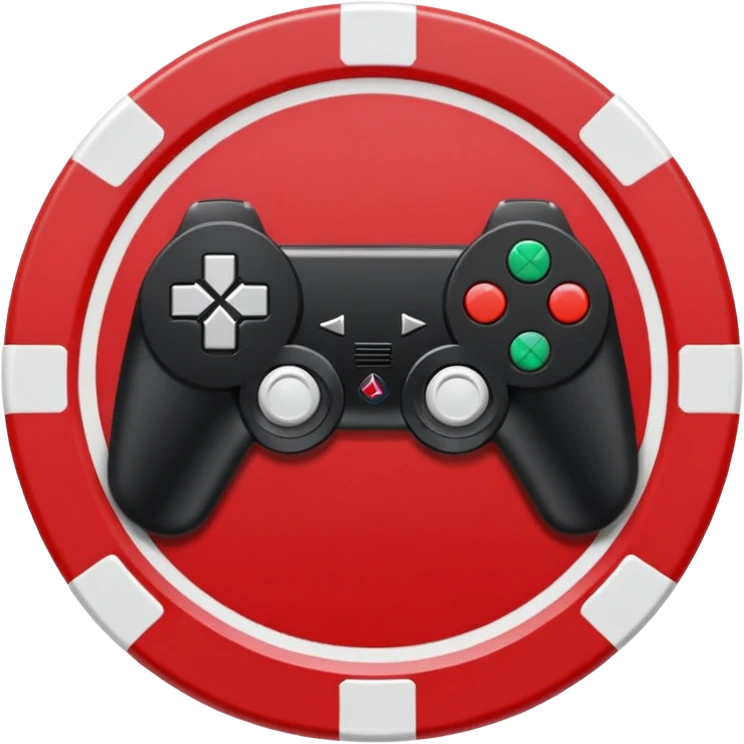 poker chip with playstation controller design, red and black colors emoji