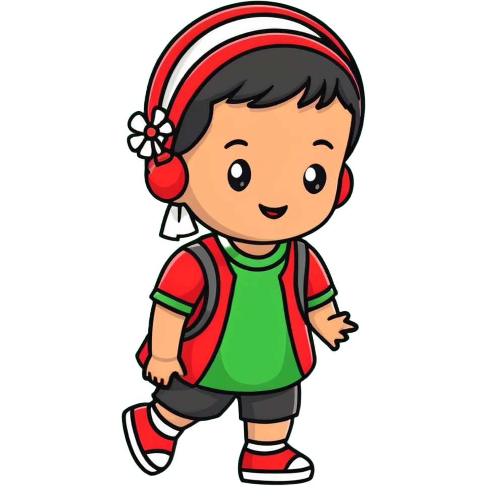 Indonesian child celebrating independence day with red and white accessories emoji