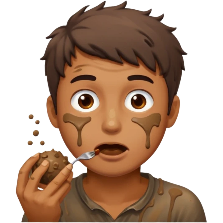 guy eating messy brown mud balls, expressive emoji