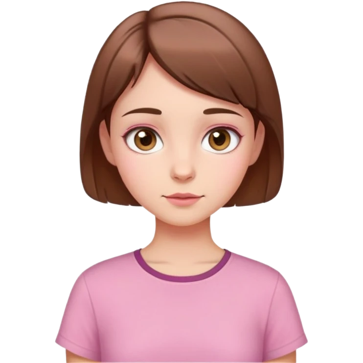 A girl with doe shaped eyes and hazel color and brown short hair with pink shirt  emoji