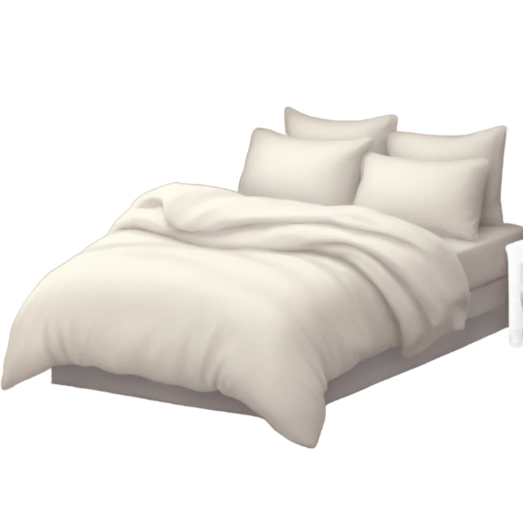 White bed with pillows and blankets, cozy vibe emoji