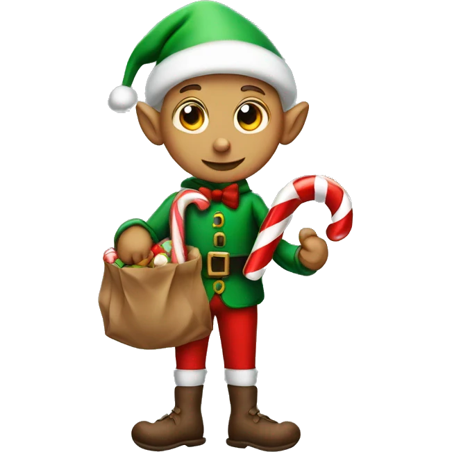 Elf holding a candy cane and bag emoji