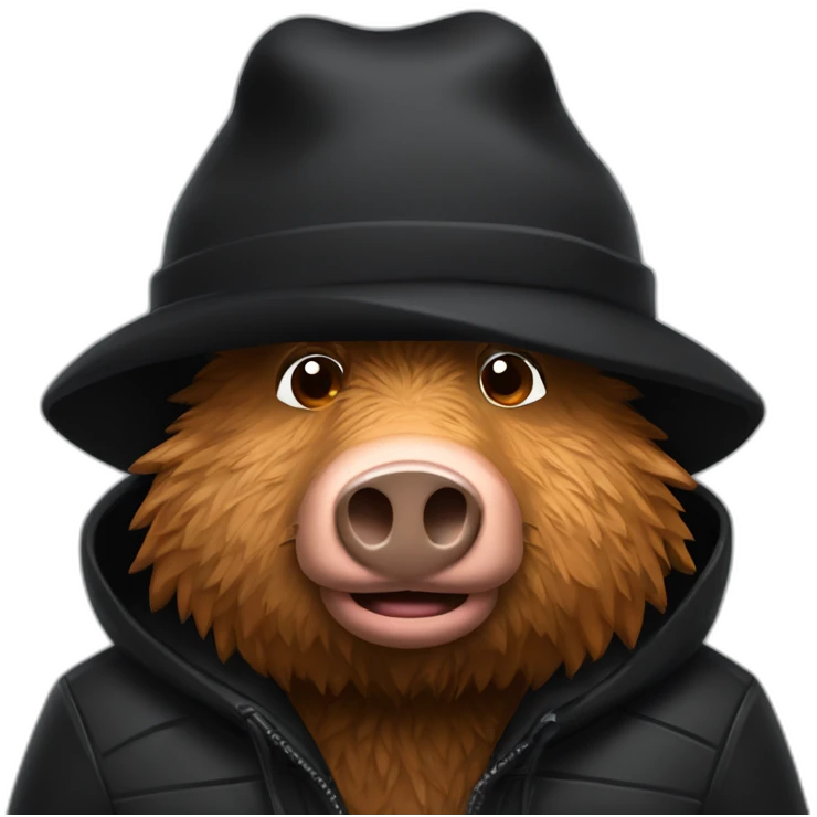 fullface wild very tired brown boar with stubble in a black jacket and a black winter hat emoji
