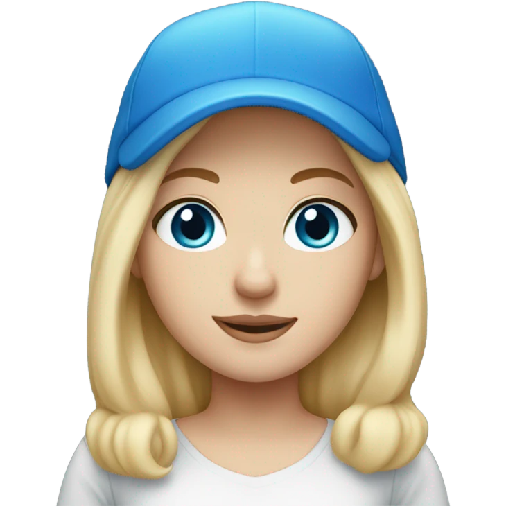 white girl, blonde hair, blue eyes, blue cap emoji