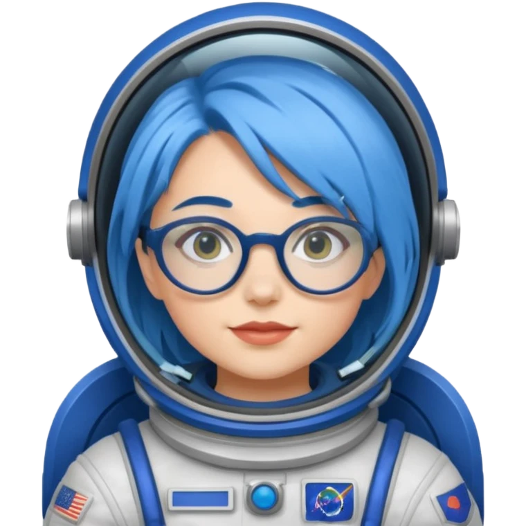 Female astronaut with blue hair, wear glasses, non helmet emoji