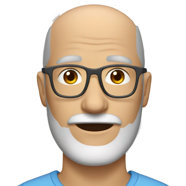 Bald slightly older guy with blue eyes and dark grey beard and glasses emoji