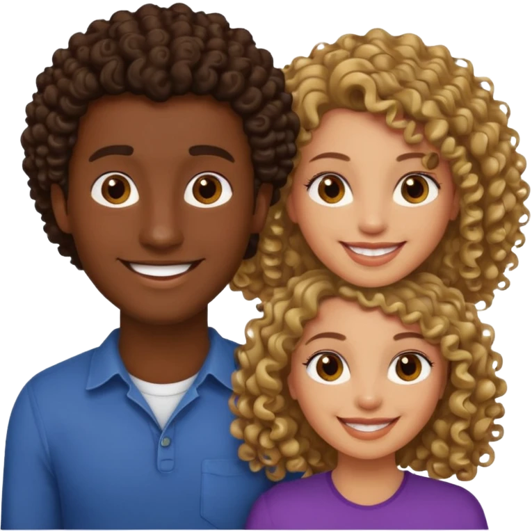 Throuple, one brunette man, one dark blonde curly woman, one dark brown woman emoji