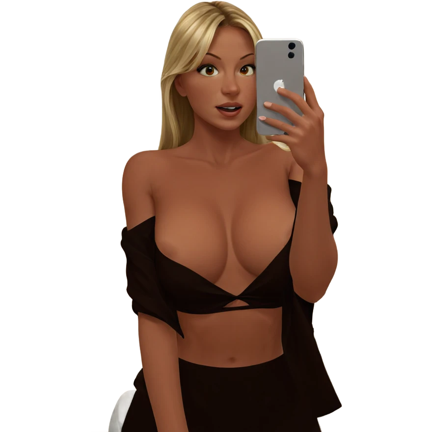 blonde girl taking bathroom selfie emoji