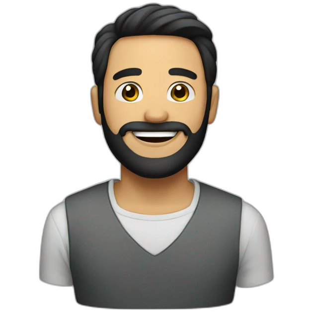 Happy men with glass, beard, black hair emoji