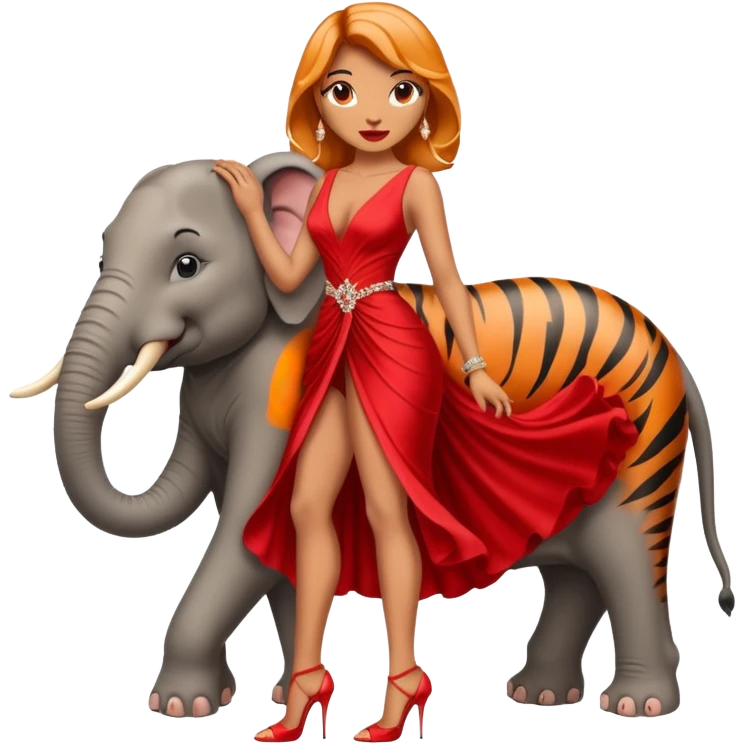 Tigre femmina a due zampe elefante con tacchi e vestiti da sera elegante rosso emoji