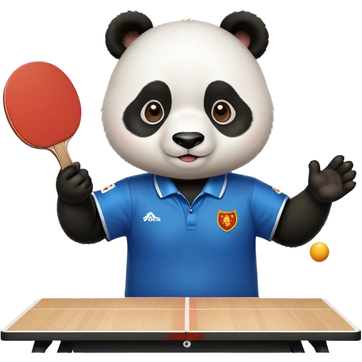 a cute panda wear Chinese team uniform play table tennis  emoji