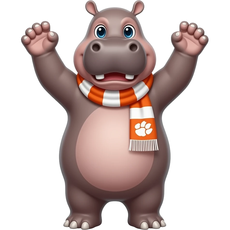hippo cheering on Clemson tigers emoji