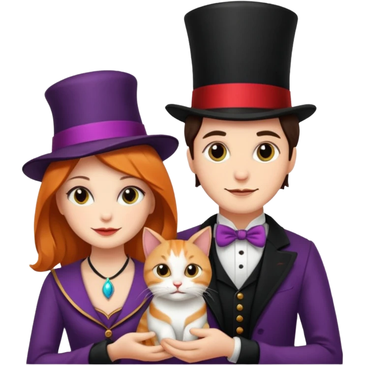 magician couple and their pet cat emoji