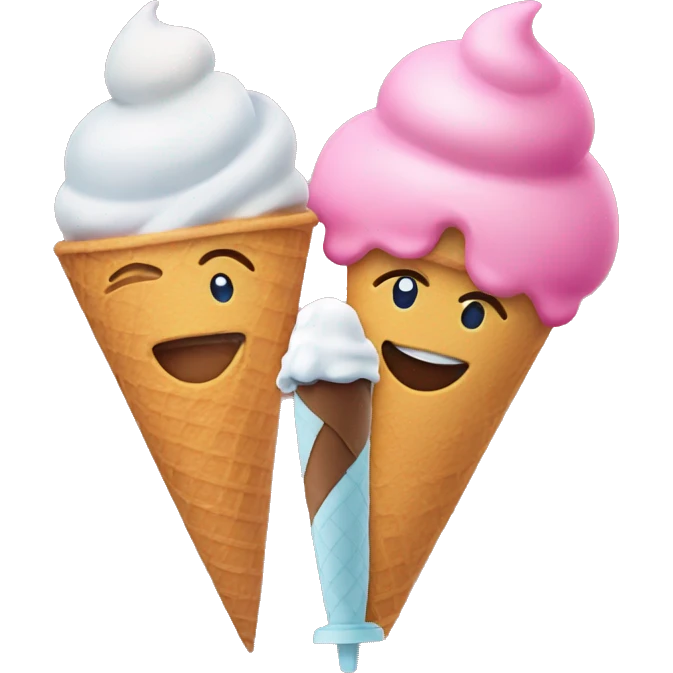 a blushing emoji smiling holding up two ice cream cones emoji