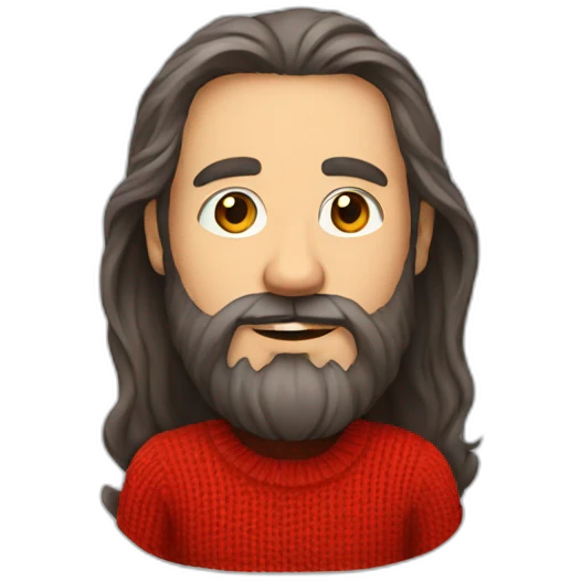 Middle age man with long beard and long hair and in red sweater emoji