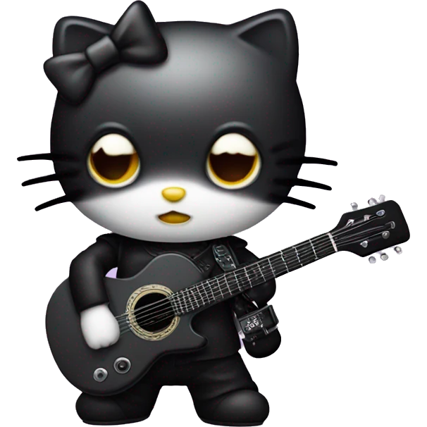 Goth hello kitty with a guitar  emoji