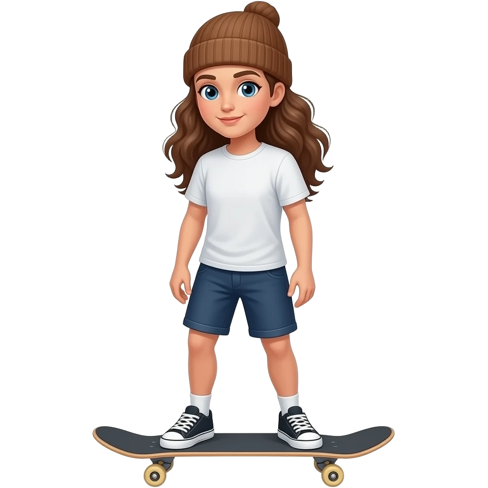 Skateboarder emoji lean long brown hair beanie emoji