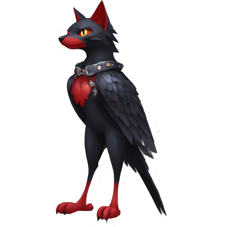 cool edgy black punk red nargacuga-cat-raven-animal hybrid Fakemon collar full body emoji