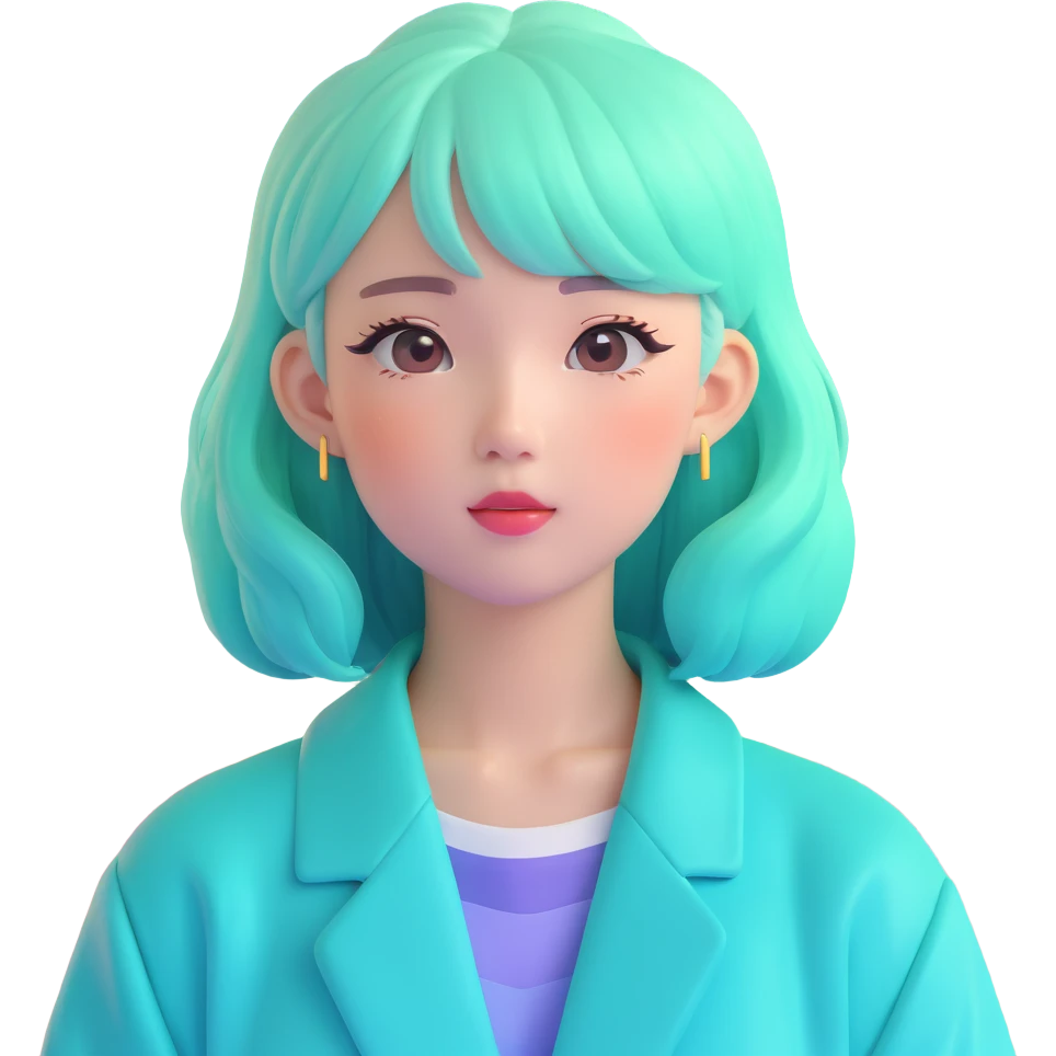Vaporwave aesthetic Japanese girl with pastel gradient hair, 80s retro style, sunset grid background, pink and teal color scheme, nostalgic aesthetic emoji