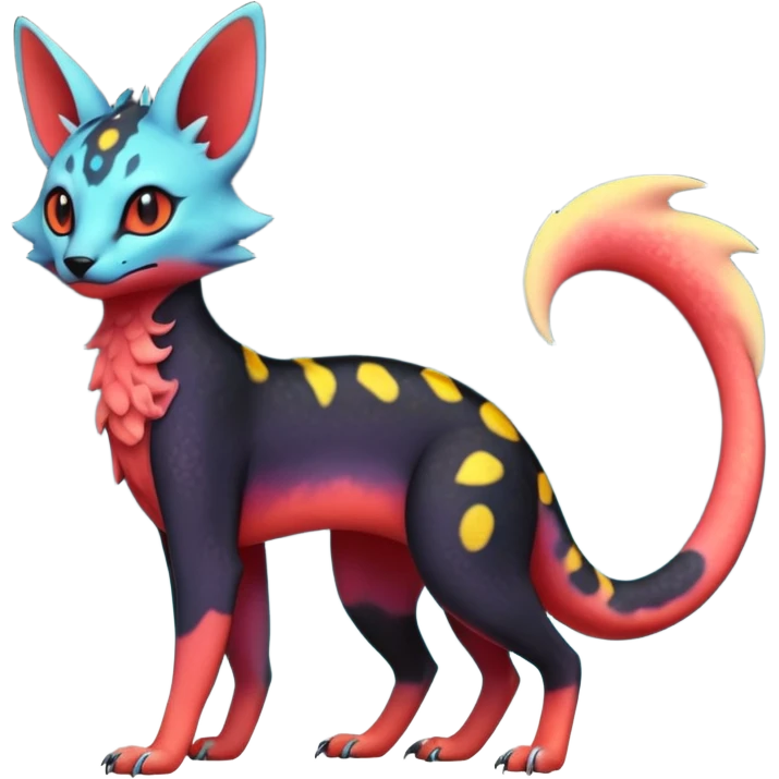 Neon-magma-pastel-gradients-colored Salandit-Umbreon-Genet-Noivern-Noibat-Serval-Hybrid (Full body) emoji