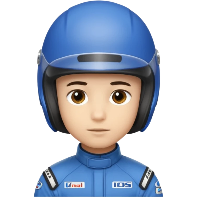 A light-skinned boy with short dark hair, wearing a blue racing helmet and an oval face with a neutral look. emoji