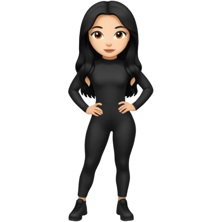Make a lightskin Hispanic thick girl with long black hair. Wearing an all black tight jumpsuit  emoji