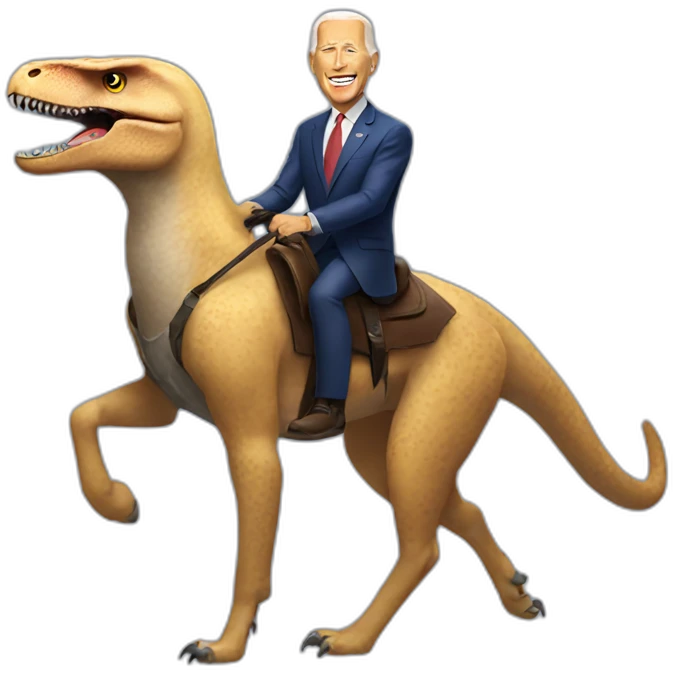 a raptor riding on top of joe biden emoji