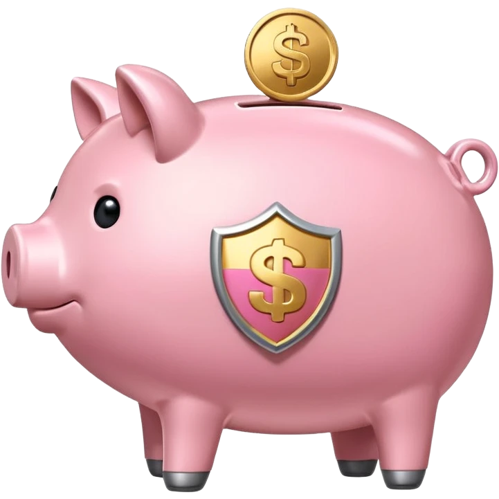 A clean and simple emoji-style icon: A stylized piggy bank with a coin dropping into it from above. Next to or slightly behind the piggy bank, a small shield symbolizing security and protection. Minimal details, rounded shapes, bright flat colors, consistent with standard emoji design. emoji