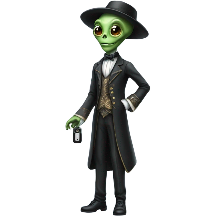 alien galora in Victorian dress elegant, full body, holding usb key emoji