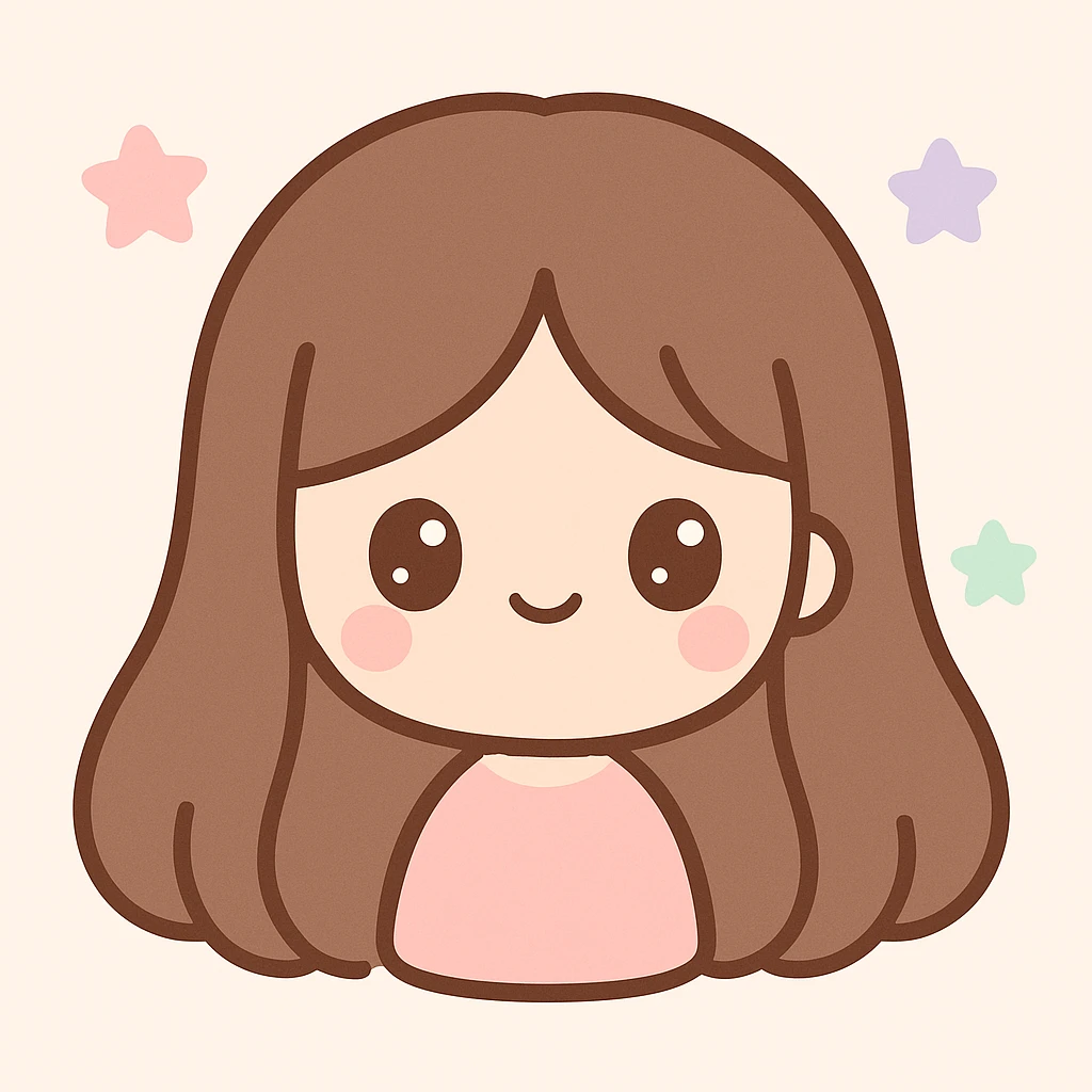 pale skin girl with long brunette hair and brown eyes, kawaii cute style emoji