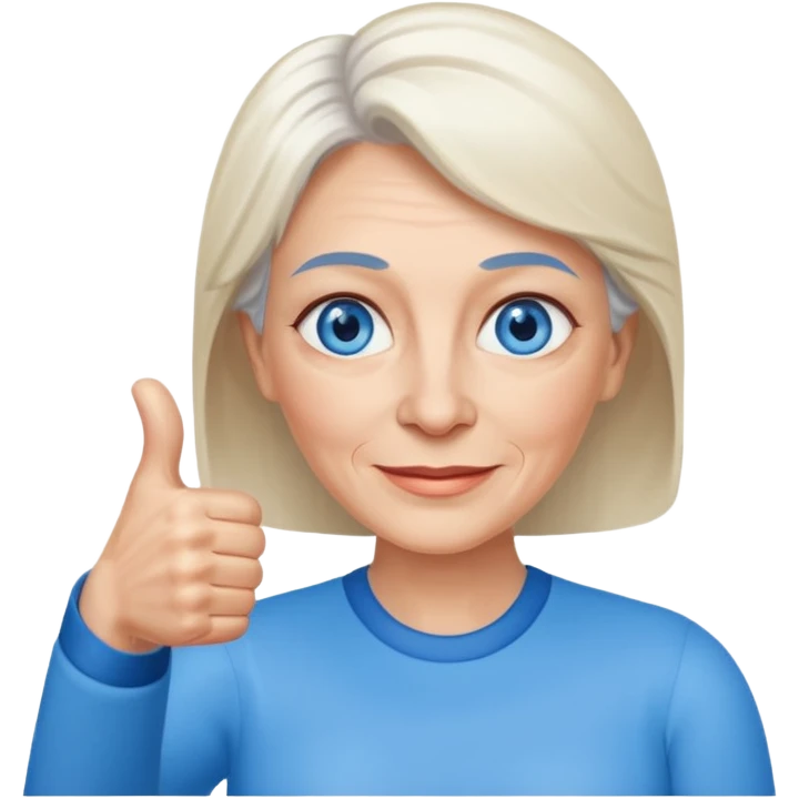 Older woman with blue eyes giving thumbs up emoji